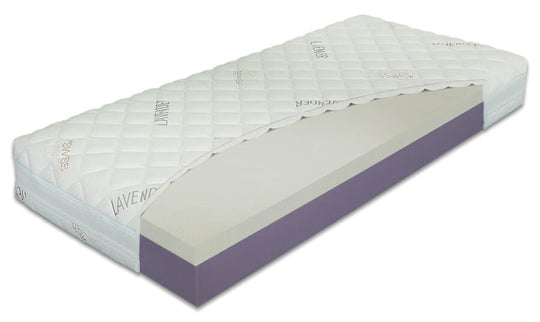 Madras 21 cm med Lavendel betræk og fyld af Talalay latex samt AventO2 skum - i specialmål